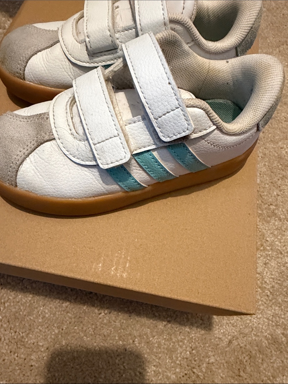 adidas White and Light Blue Kids Velcro Sneakers